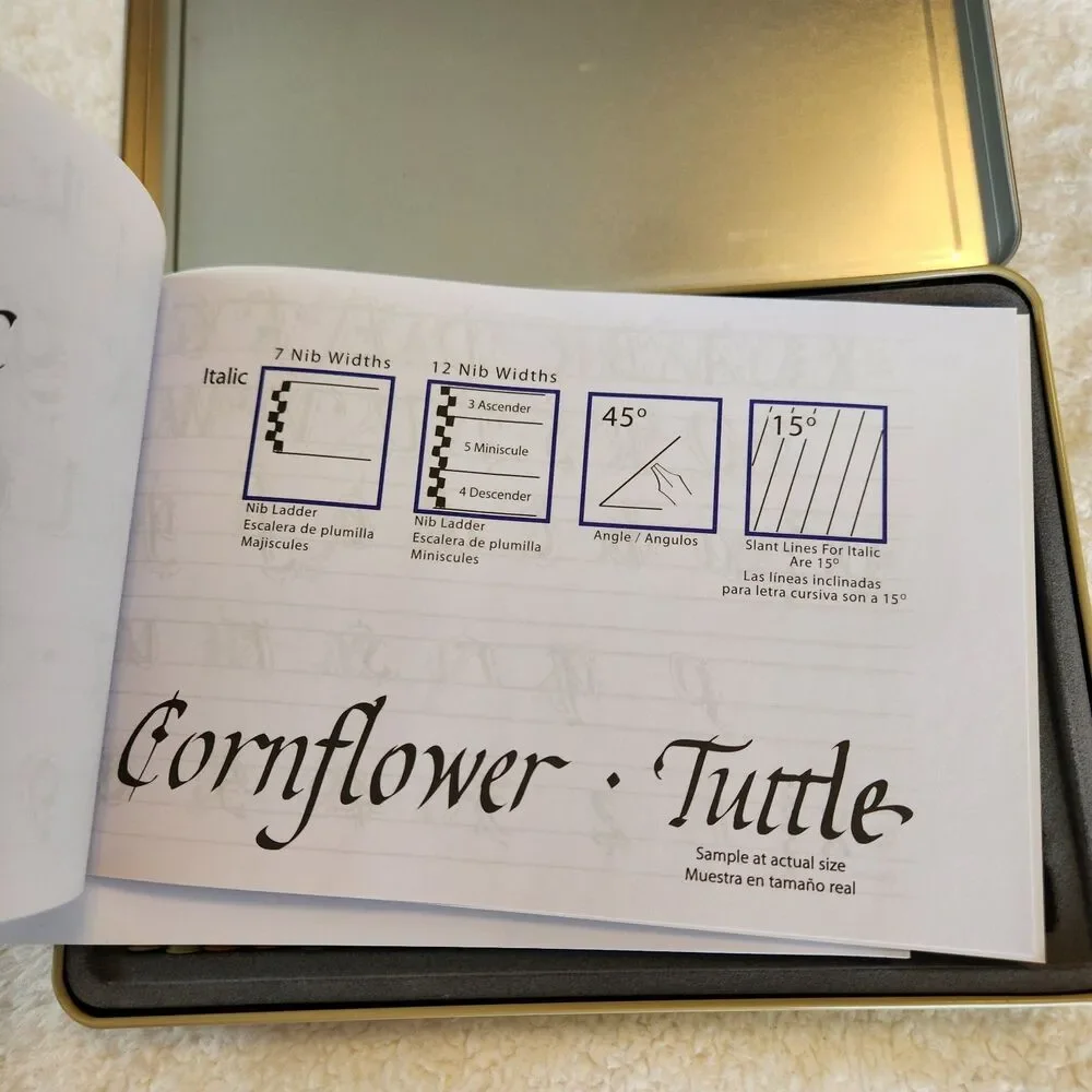Calligraphy Set In Metal Tin w/4 Pens/5 Nibs/20 Ink Cartridges/Instructions